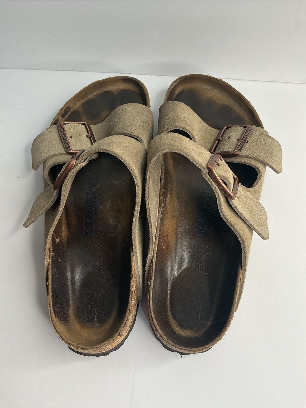 Birkenstock Arizona Taupe Suede Slides Cork Sandals Women’s 8 - Picture 2 of 6